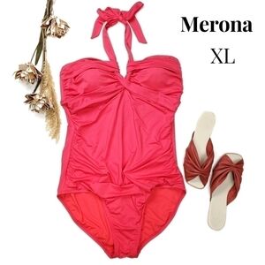 Merona Red Pink Rouged One Piece Swimsuit Sz XL